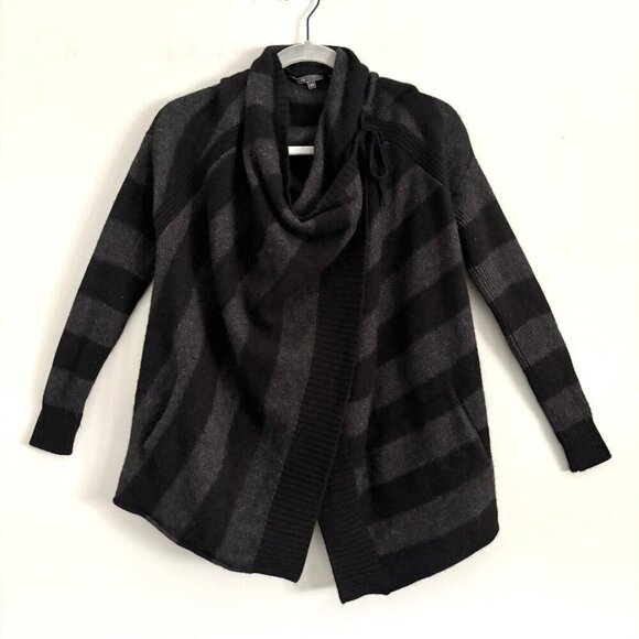 Vince Black Striped Open Front Cardigan Cashmere Wool Alpaca Sweater Women’s XS - Picture 1 of 10